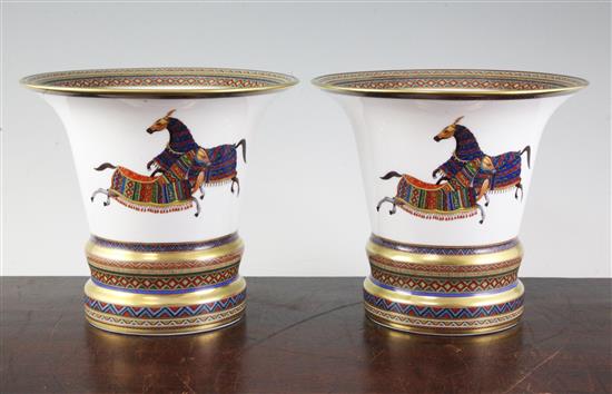A pair of Hermes porcelain Cheval dOrient bell shaped vases, 17.5cm, with original boxes